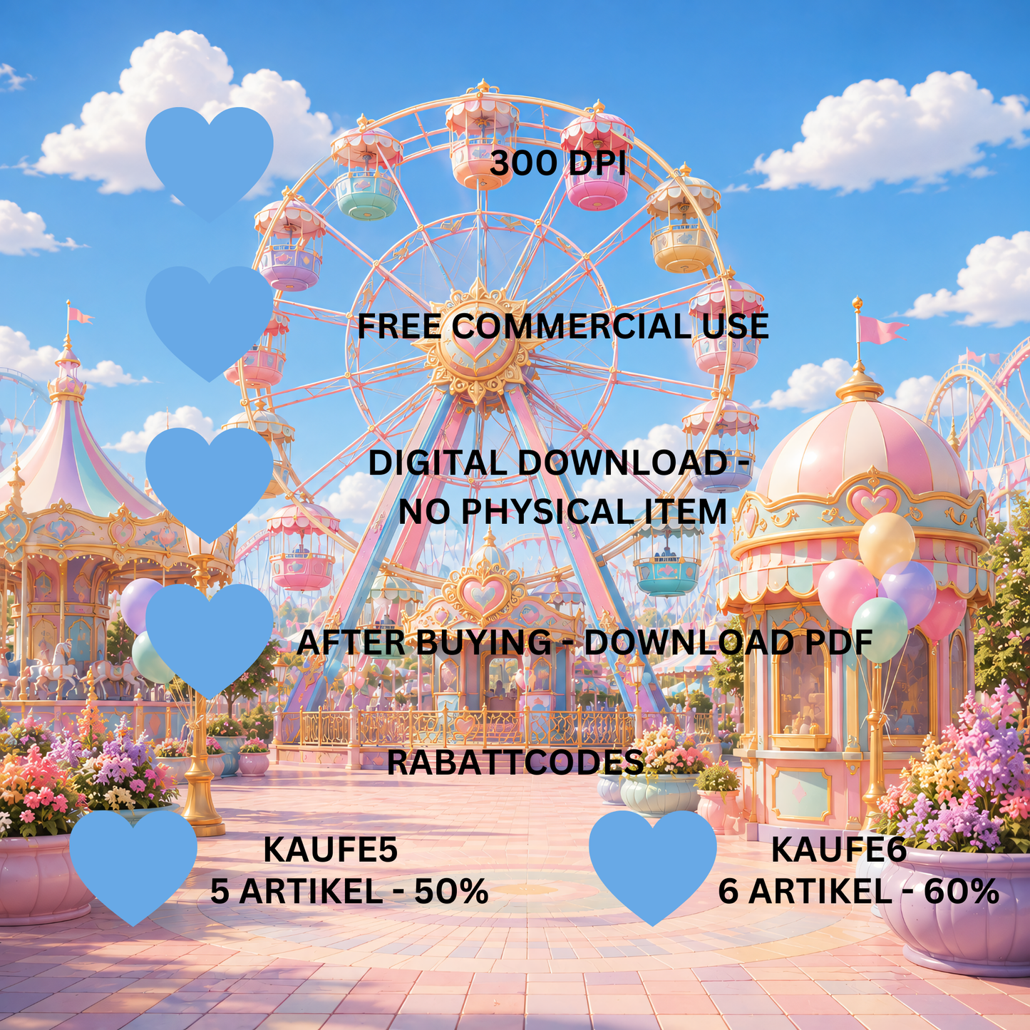 Digitales Clipart Set - Pastel Color Fun Parc Collection (50 PNG, 300 DPI)