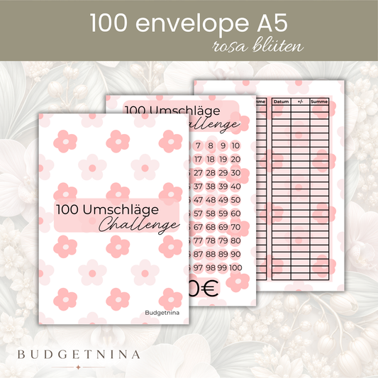 100 Umschläge Challenge Blumen rosa/weiß