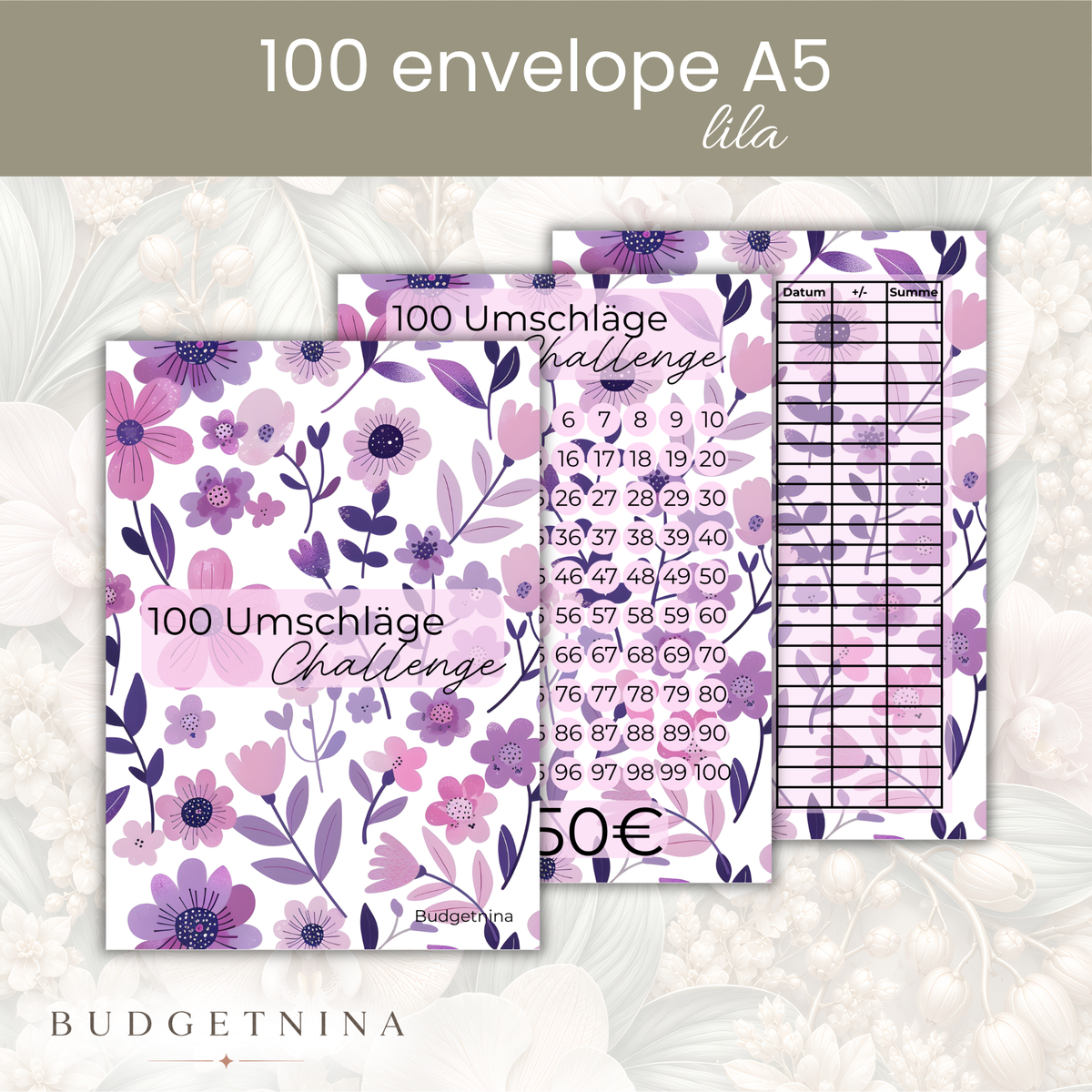 100 Umschläge Challenge lila Blumen