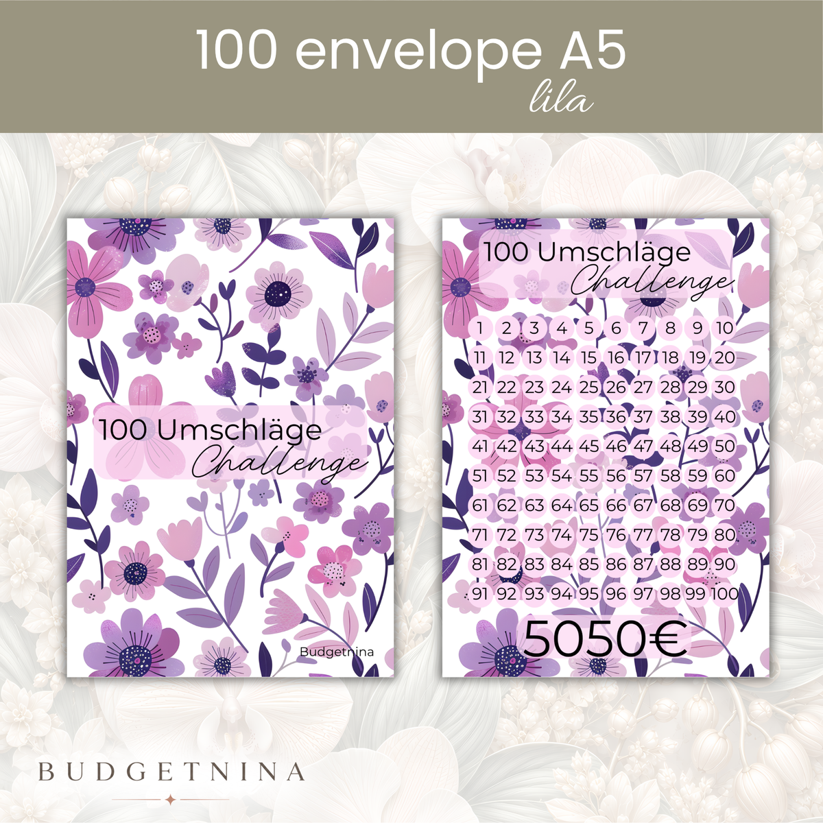 100 Umschläge Challenge lila Blumen