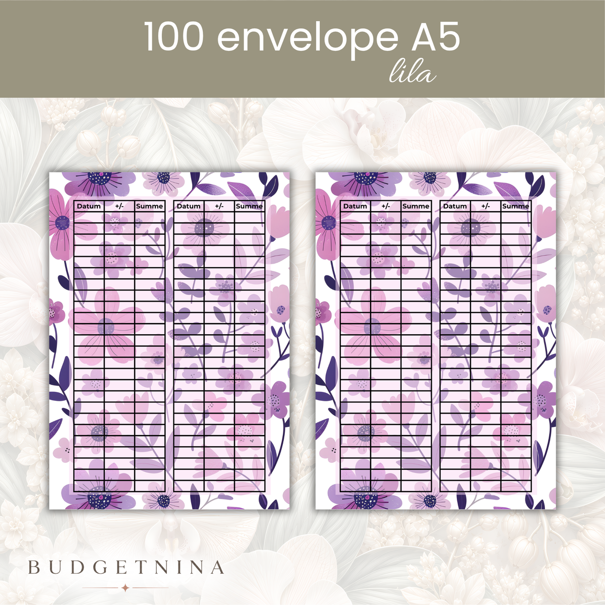 100 Umschläge Challenge lila Blumen