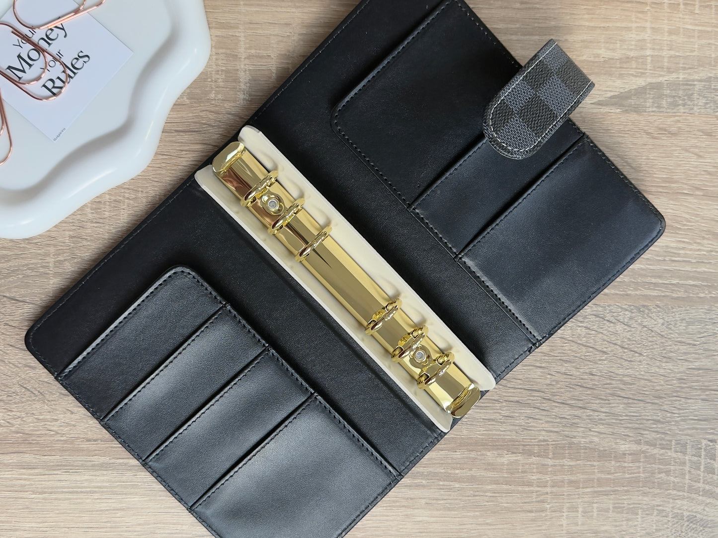A6 Binder Karo schwarz- goldene Hardware