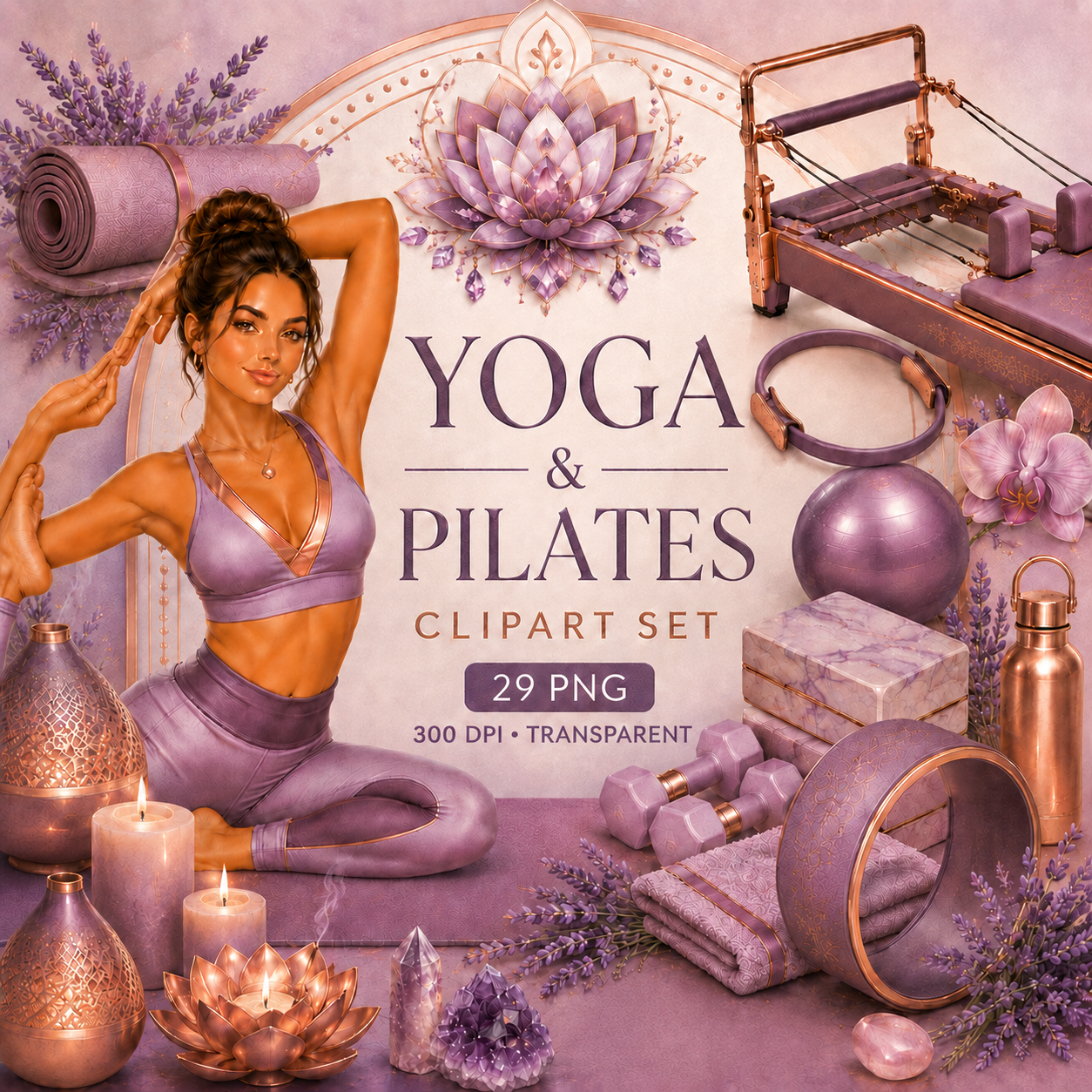Yoga & Pilates Clipart Set – 29 Wellness & Fitness PNGs