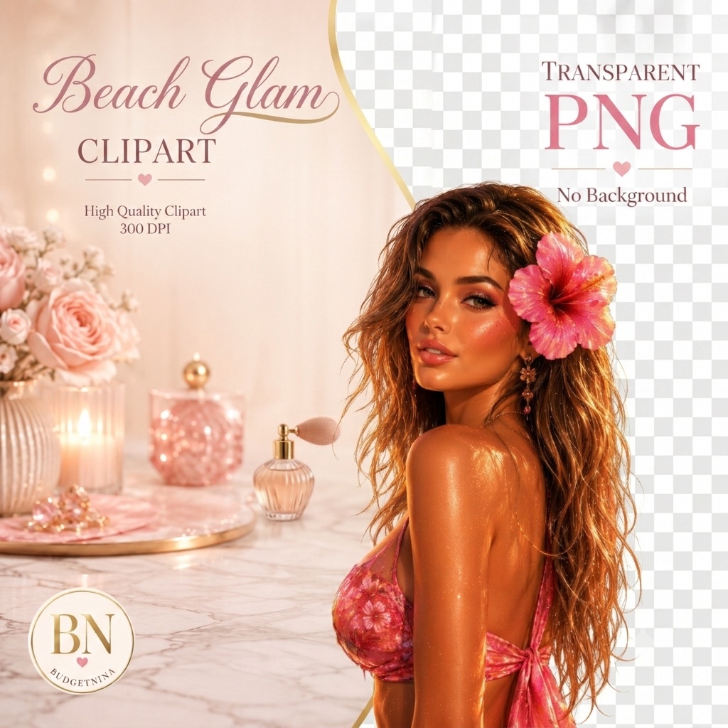 Beach Glam Clipart Set – 31 Transparente PNG-Dateien (Sommer & Luxus)