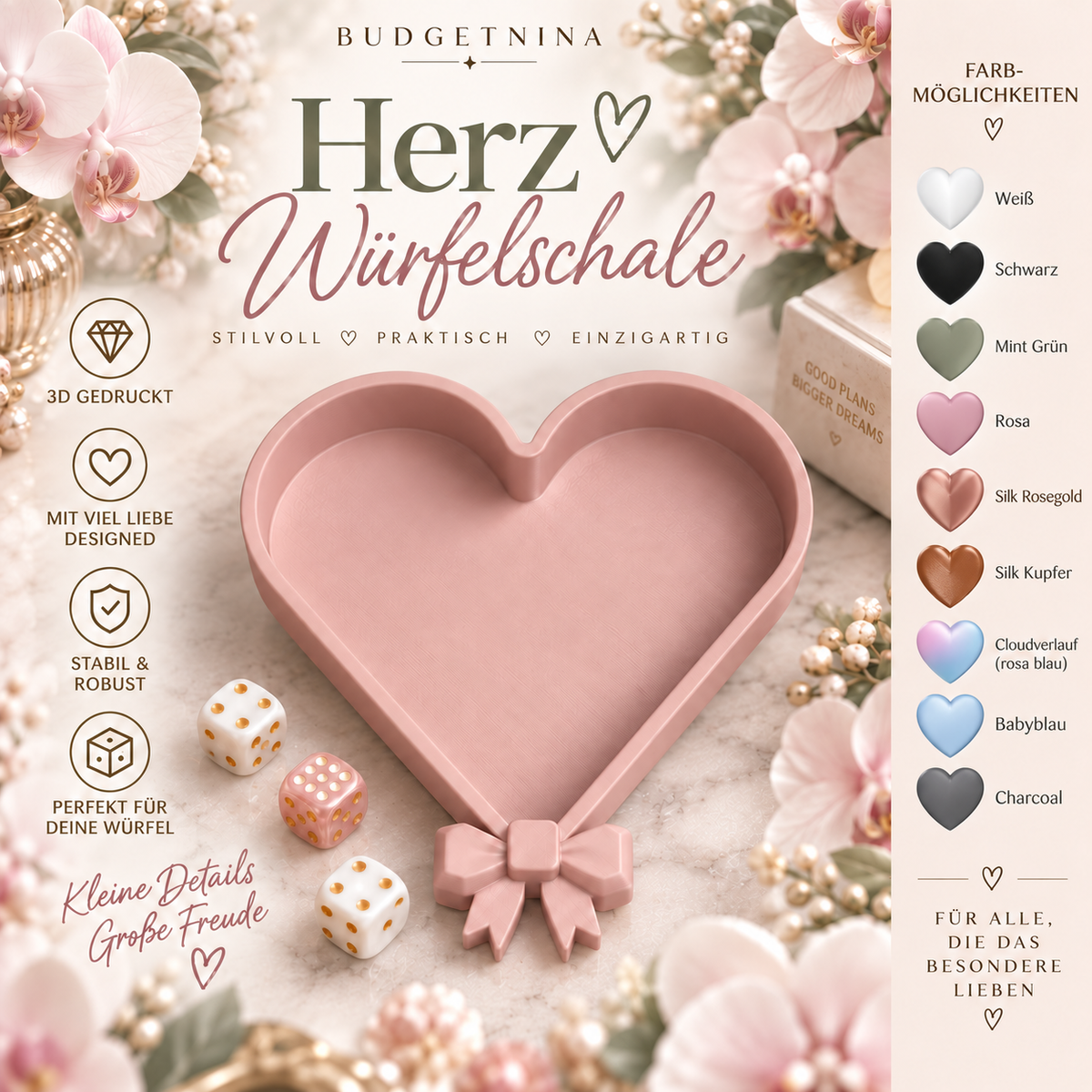 Würfelschale - Herz mit Schleife
