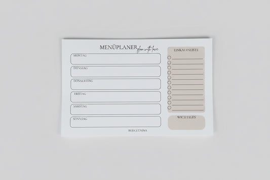 Menüplaner beige A5 Querformat | Wochenplaner Abreißblock | 25 Blatt 120g Papier