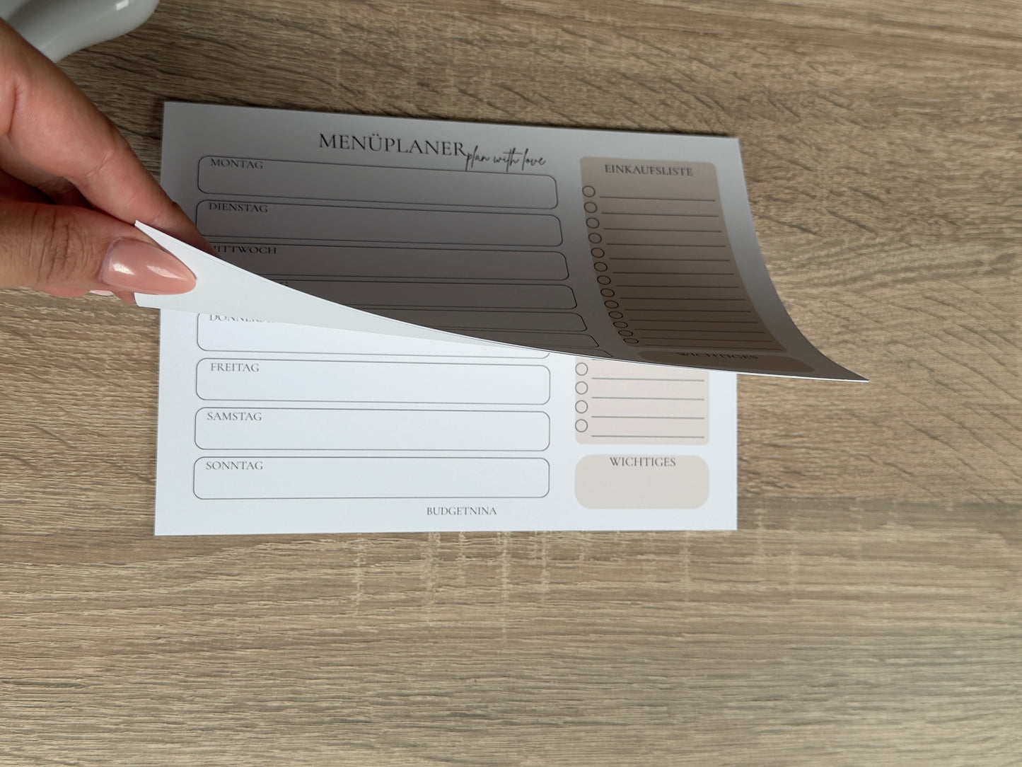 Menüplaner beige A5 Querformat | Wochenplaner Abreißblock | 25 Blatt 120g Papier