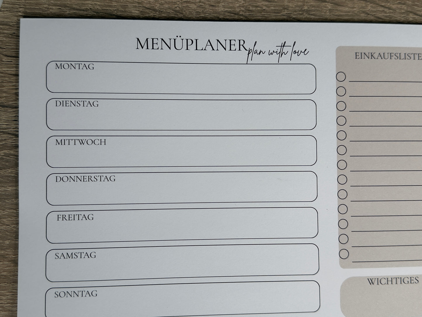 Menüplaner beige A5 Querformat | Wochenplaner Abreißblock | 25 Blatt 120g Papier