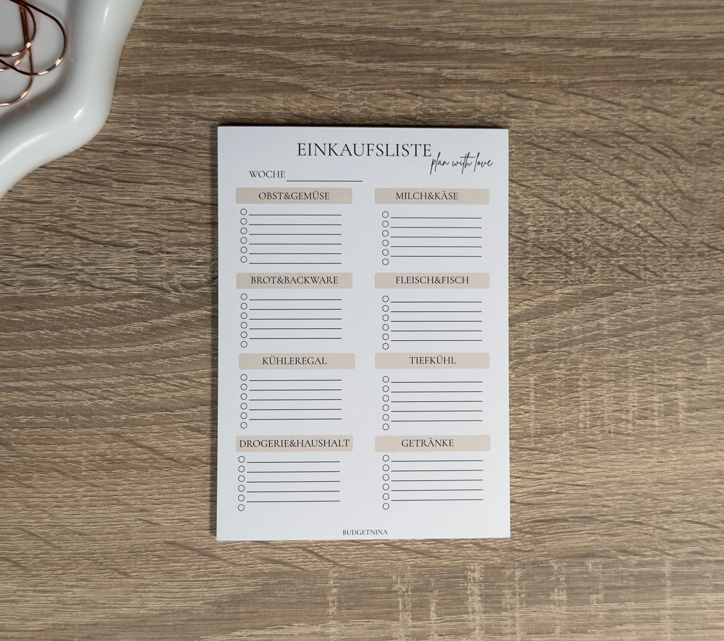 Menüplaner beige A5 Querformat | Wochenplaner Abreißblock | 25 Blatt 120g Papier