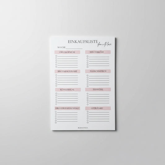 Stilvolle Einkaufsliste Block rosa | Handliches A6 Format | Hochwertiges 120g Papier