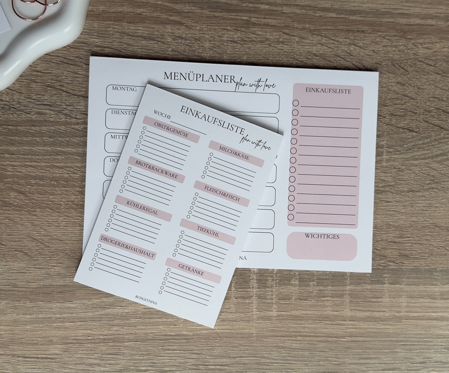 Menüplaner rosa A5 Querformat | Wochenplaner Abreißblock | 25 Blatt 120g Papier
