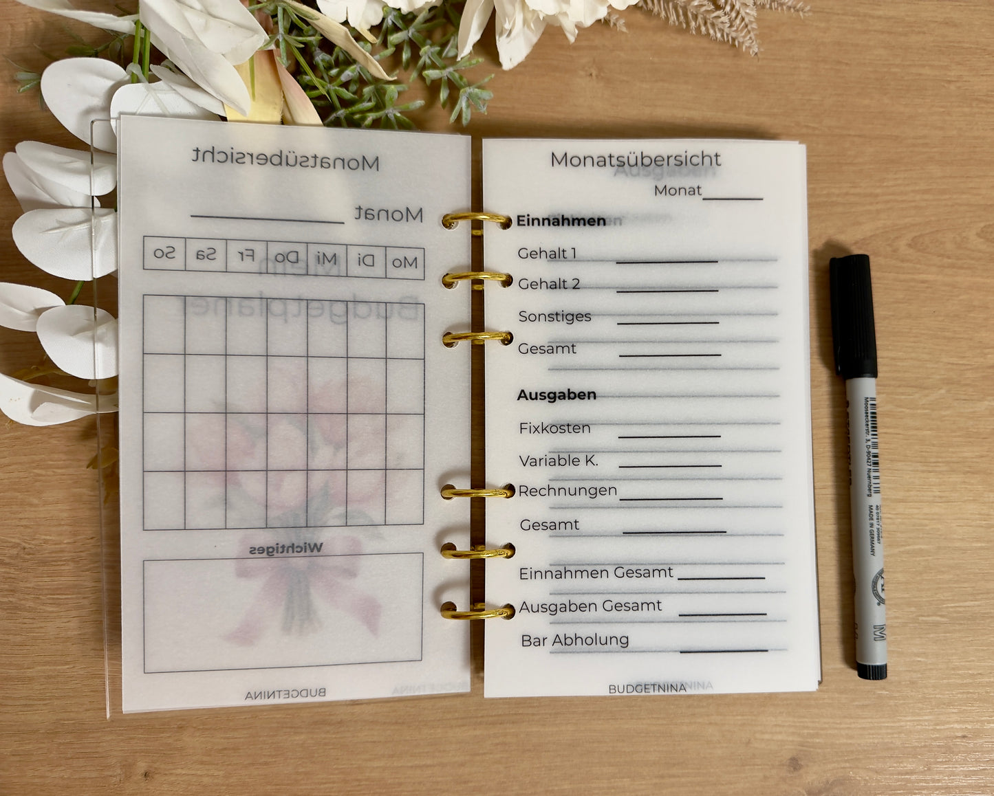 Wiederverwendbarer A6 Budgetplaner – Matt laminiertes Transparentpapier