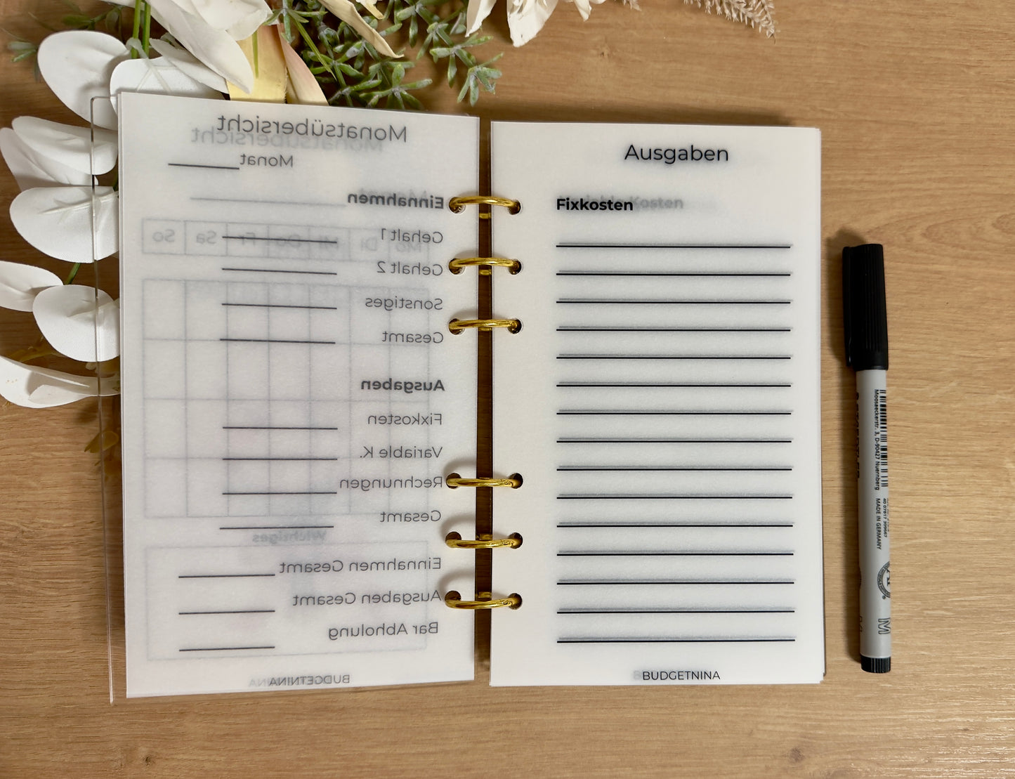 Wiederverwendbarer A6 Budgetplaner – Matt laminiertes Transparentpapier