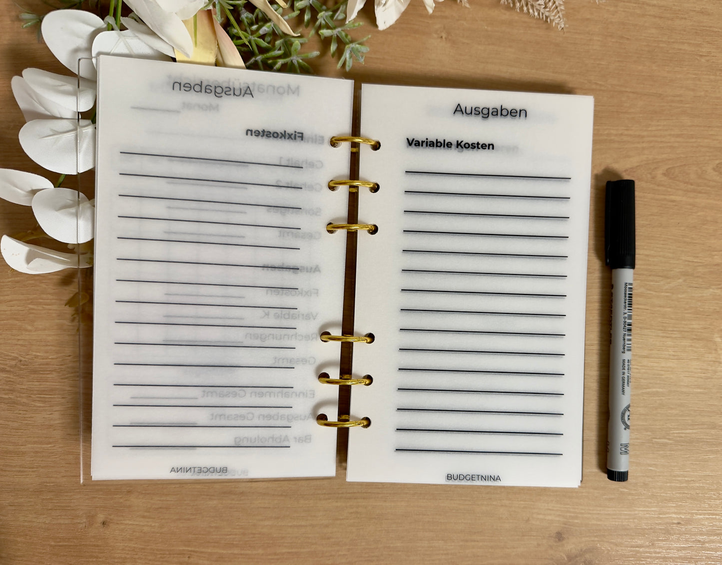 Wiederverwendbarer A6 Budgetplaner – Matt laminiertes Transparentpapier