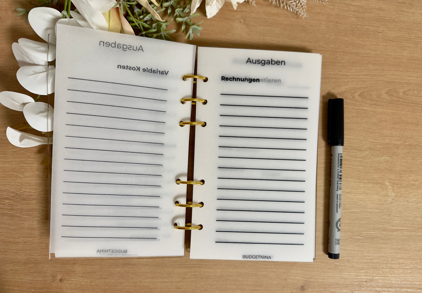 Wiederverwendbarer A6 Budgetplaner – Matt laminiertes Transparentpapier