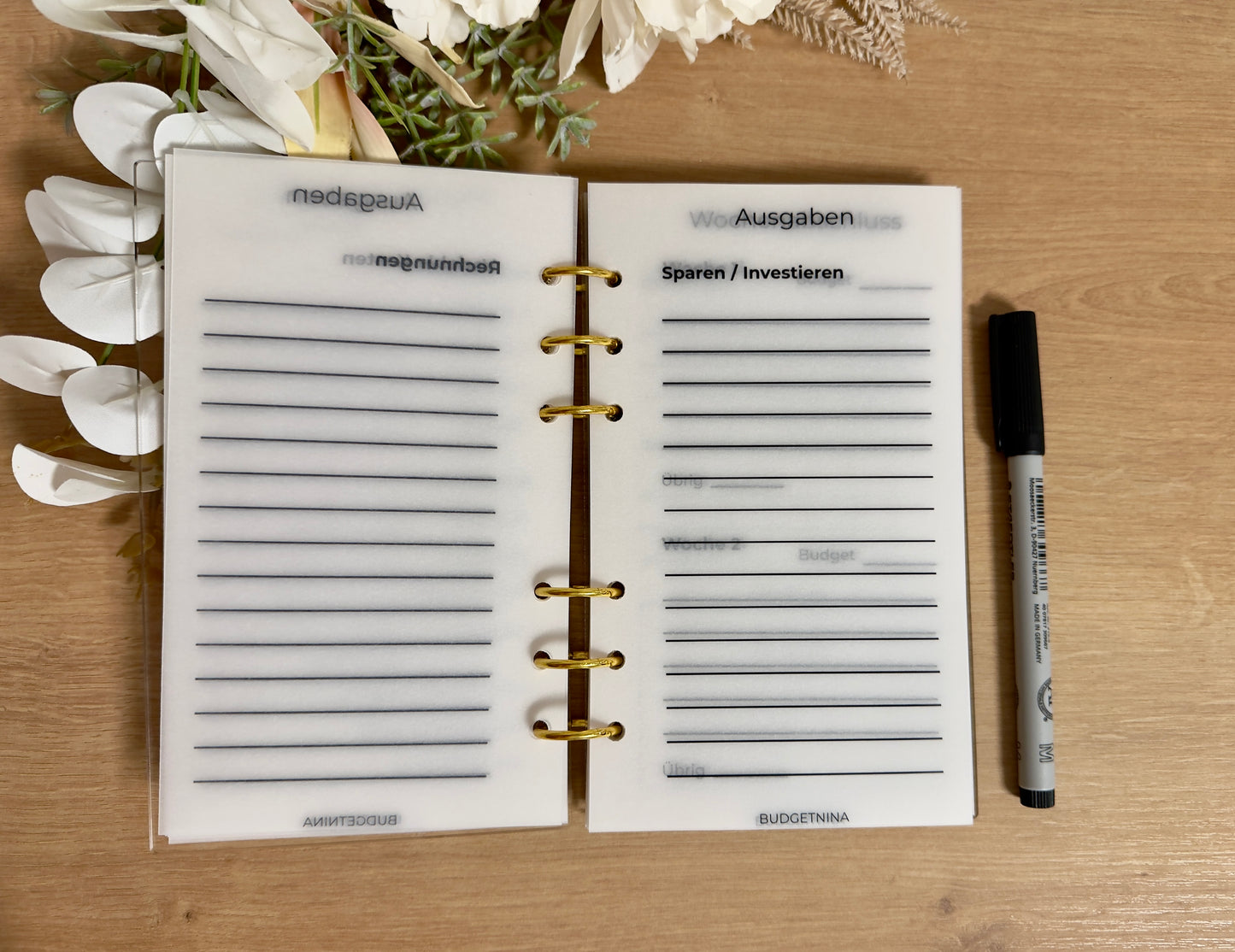 Wiederverwendbarer A6 Budgetplaner – Matt laminiertes Transparentpapier
