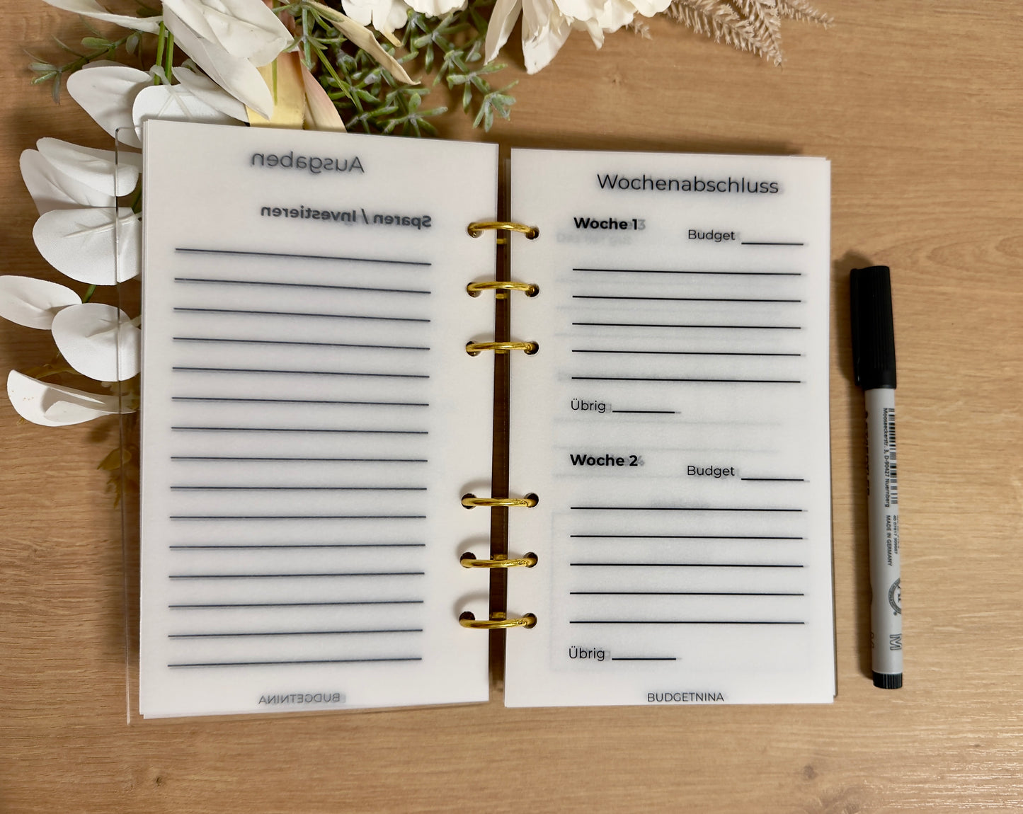 Wiederverwendbarer A6 Budgetplaner – Matt laminiertes Transparentpapier