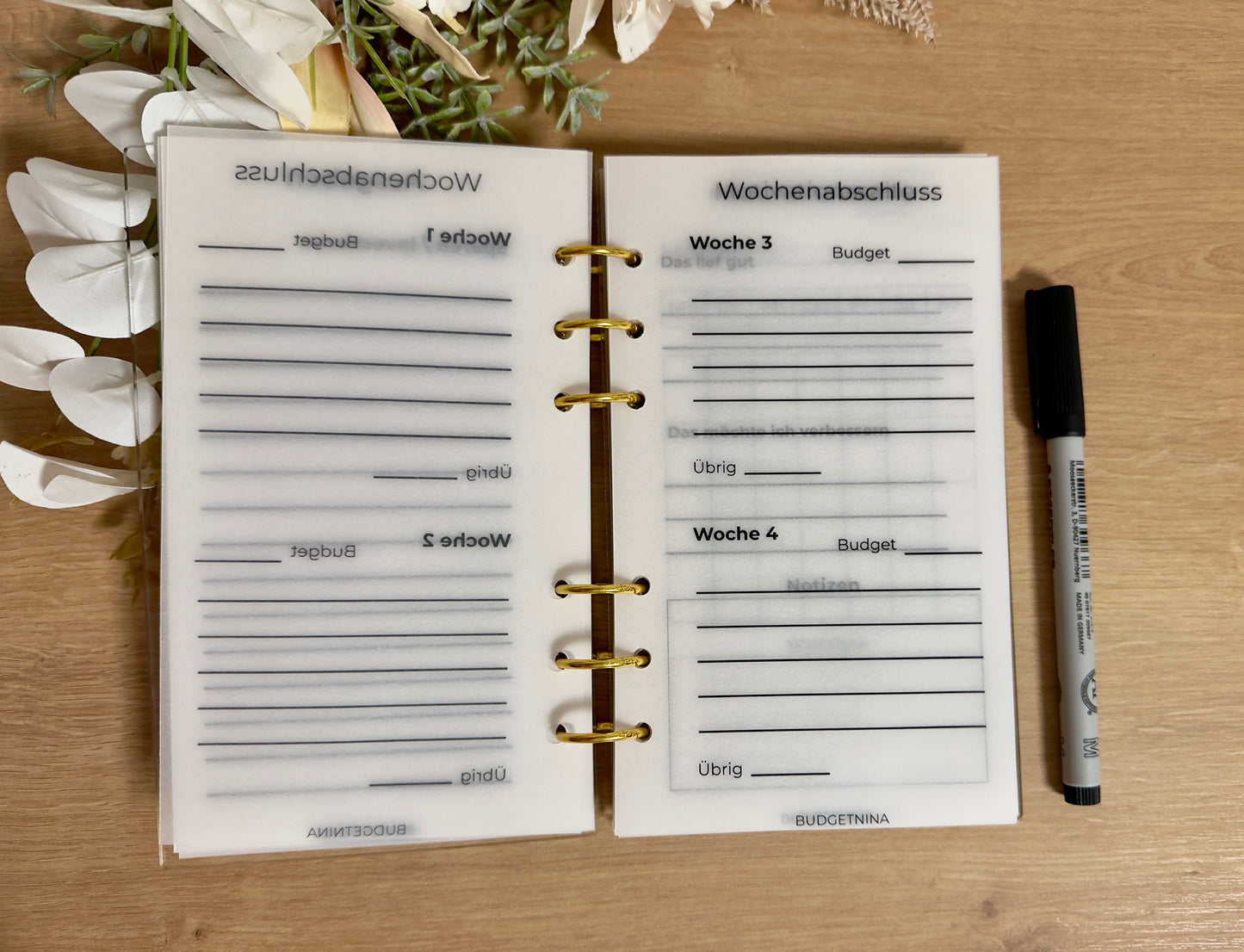Wiederverwendbarer A6 Budgetplaner – Matt laminiertes Transparentpapier