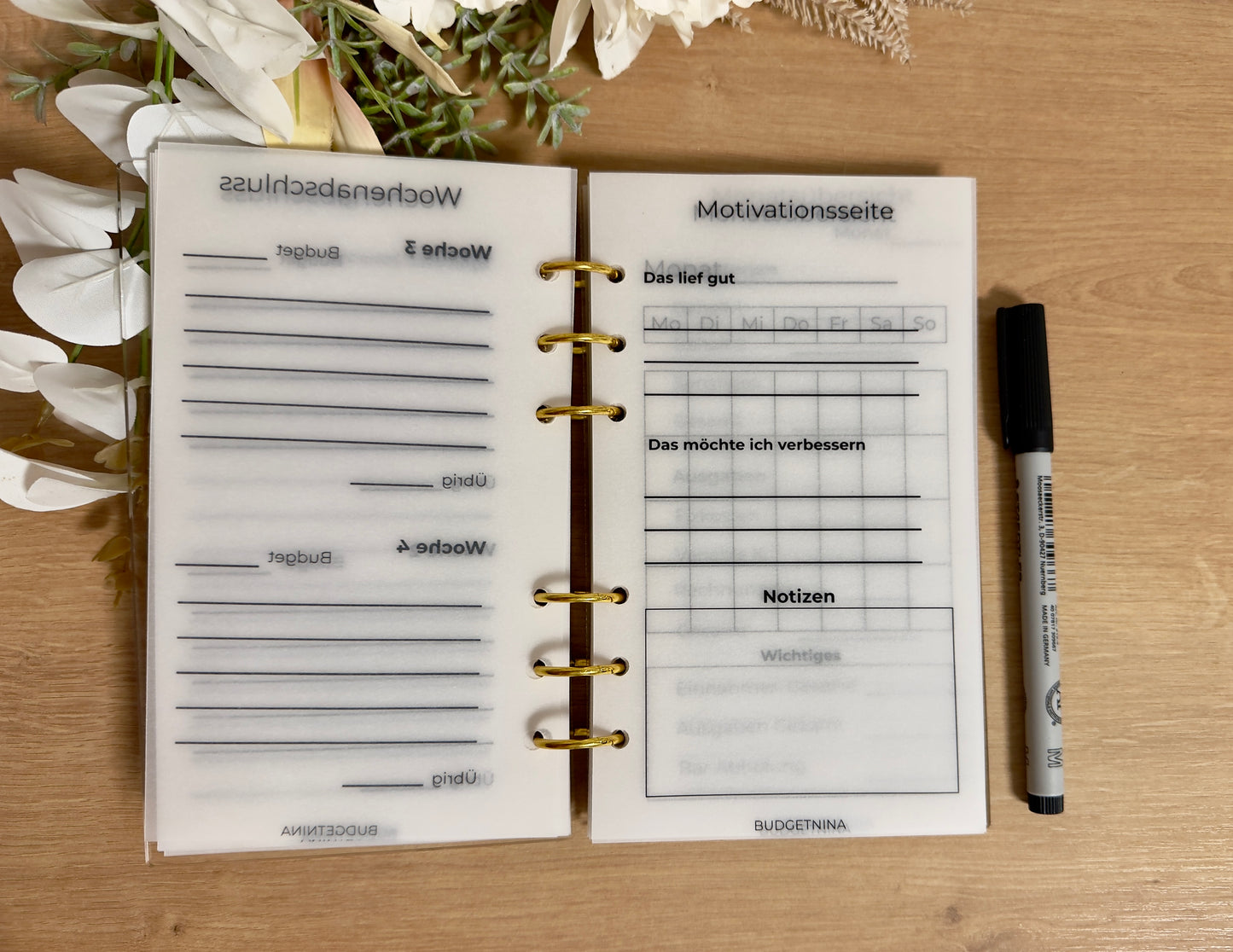 Wiederverwendbarer A6 Budgetplaner – Matt laminiertes Transparentpapier