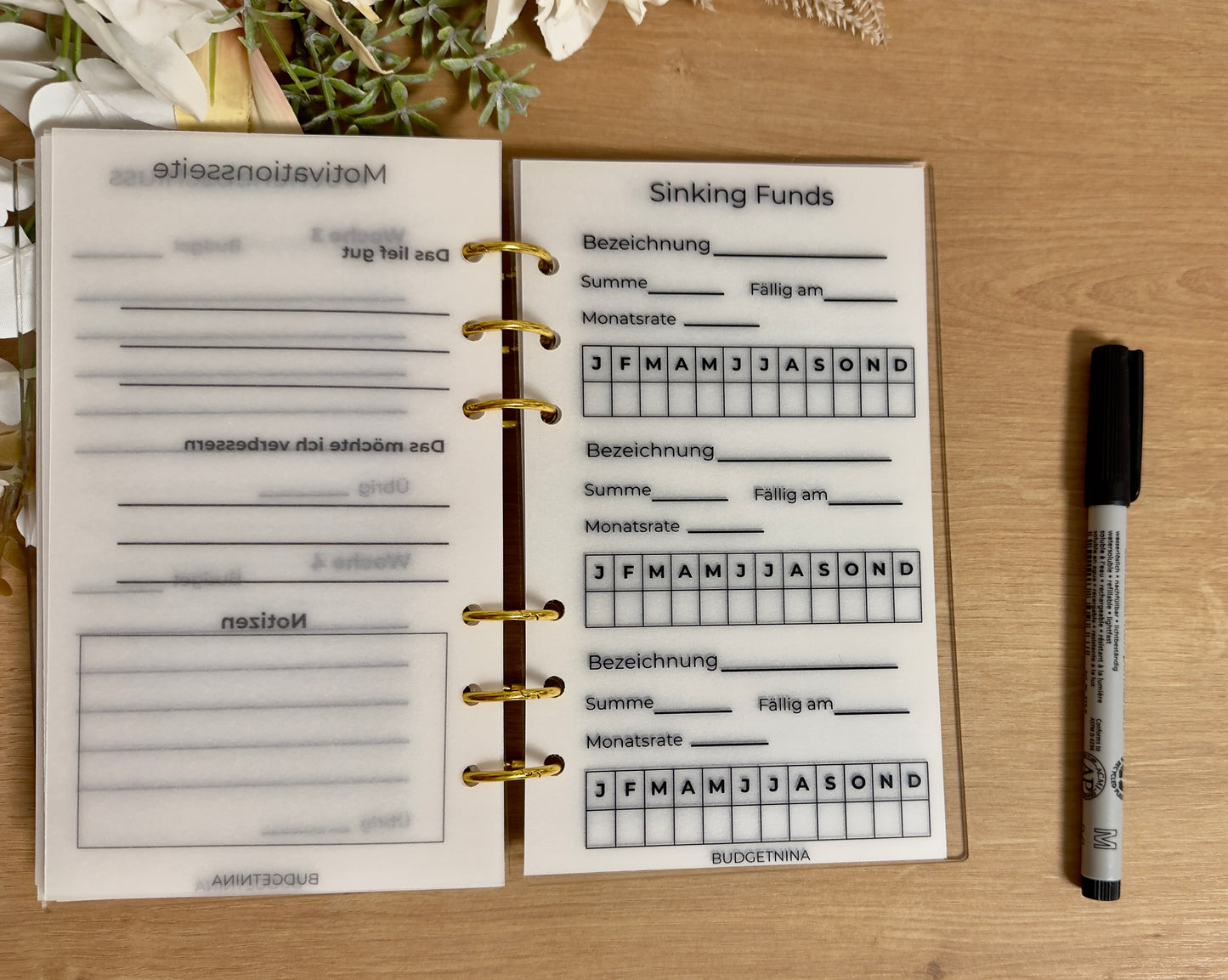 Wiederverwendbarer A6 Budgetplaner – Matt laminiertes Transparentpapier