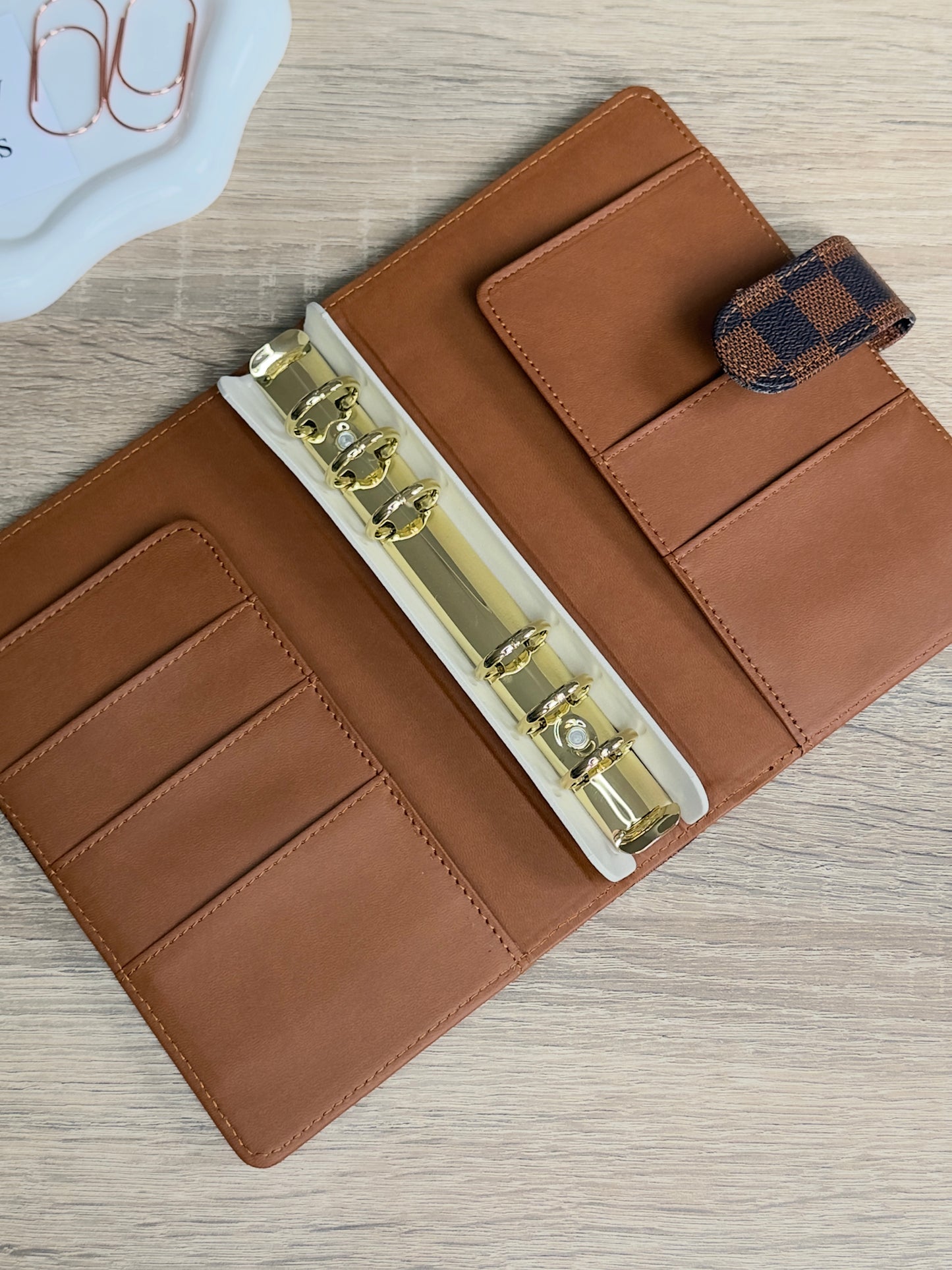 A6 Binder "Karo" Braun&Schwarz - goldene Hardware