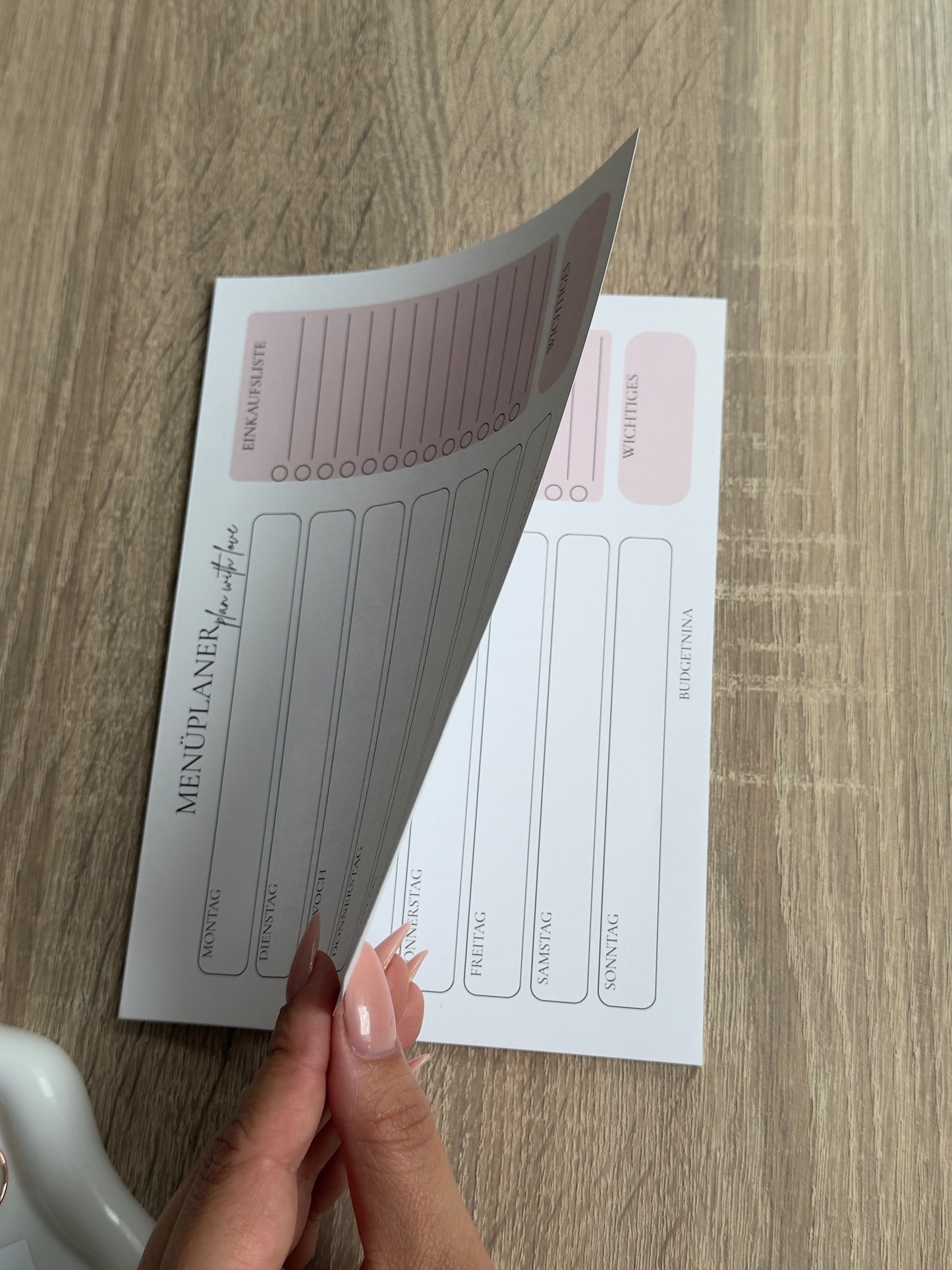 Menüplaner rosa A5 Querformat | Wochenplaner Abreißblock | 25 Blatt 120g Papier